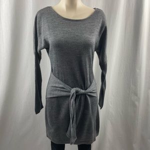 Renee C. Grey Wool Blend Sweater Dress with Attached Sash Belt M